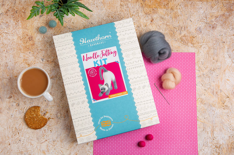 Stretching Cat Needle Felting Kit | Beginner Craft Kit by Hawthorn Handmade