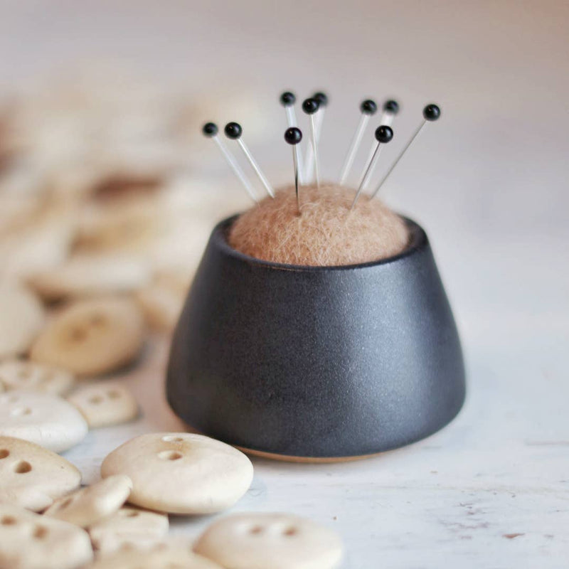 Handmade Minimalist Mini Pin Cushion in Black by Gravesco Pottery