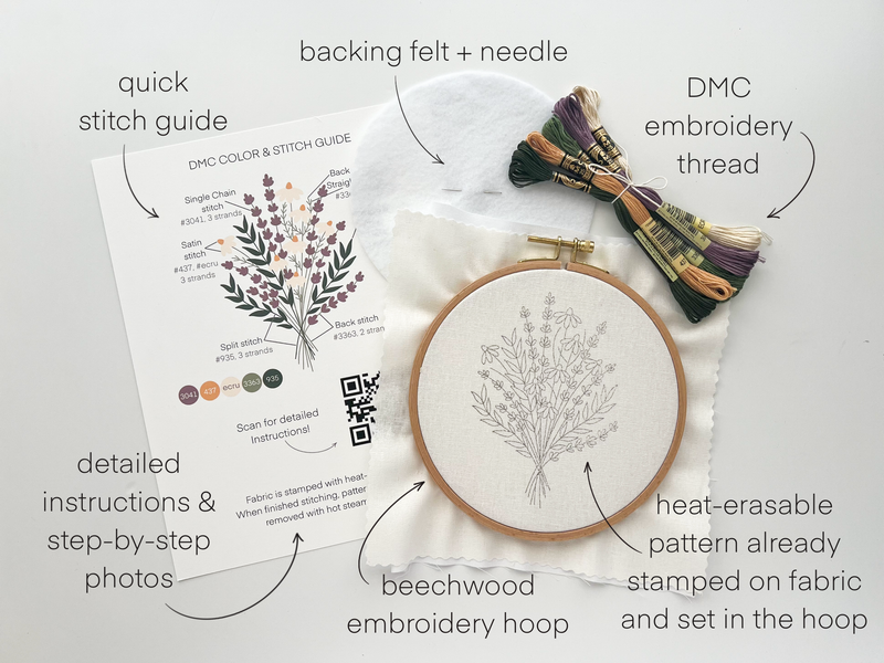 Lavender and Daisies Embroidery Kit by Matryoshka Doll Shop
