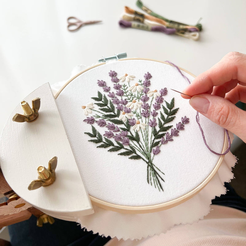 Lavender and Daisies Embroidery Kit by Matryoshka Doll Shop