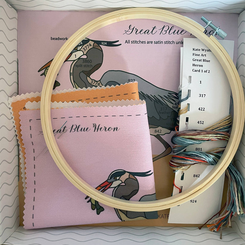 DIY Embroidery and Beadwork Kit - Great Blue Heron by Kate Wyatt