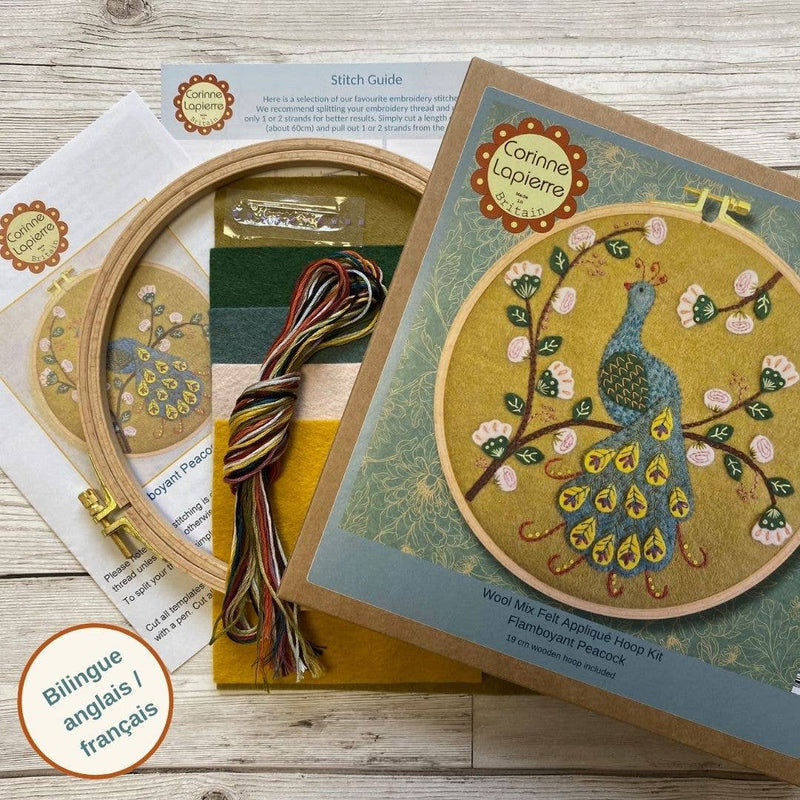 Flamboyant Peacock Appliqué Hoop Craft Kit by Corinne Lapierre Limited