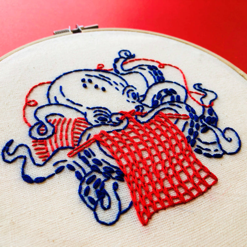 Knitting Octopus Complete Embroidery Kit by Hook, Line & Tinker