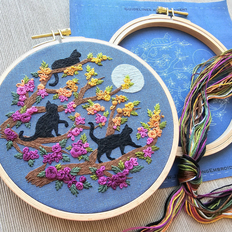 Cats & Full Moon Embroidery Kit by Jessica Long Embroidery