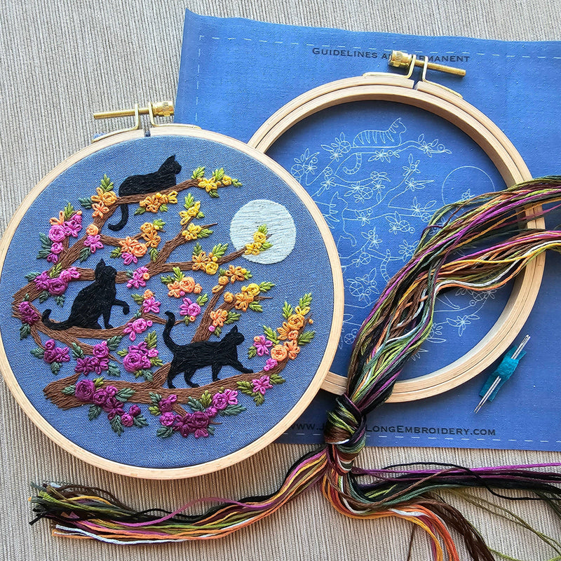 Cats & Full Moon Embroidery Kit by Jessica Long Embroidery
