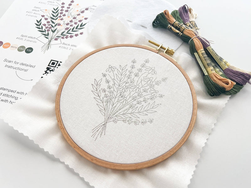 Lavender and Daisies Embroidery Kit by Matryoshka Doll Shop