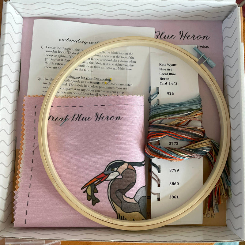 DIY Embroidery and Beadwork Kit - Great Blue Heron by Kate Wyatt