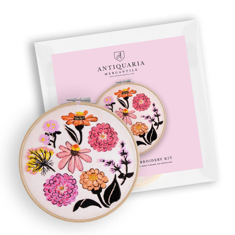Zinnia Sampler Premium Embroidery Kit by Antiquaria