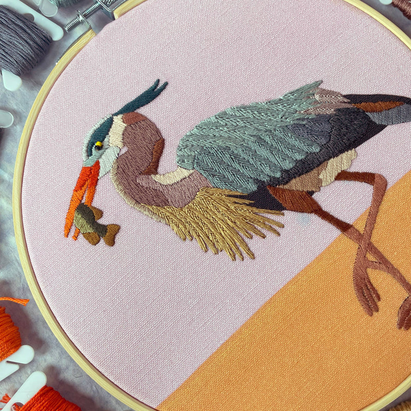 DIY Embroidery and Beadwork Kit - Great Blue Heron by Kate Wyatt