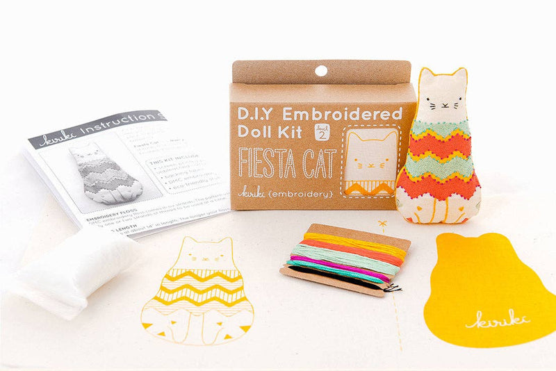 Fiesta Cat Embroidery Kit by Kiriki Press
