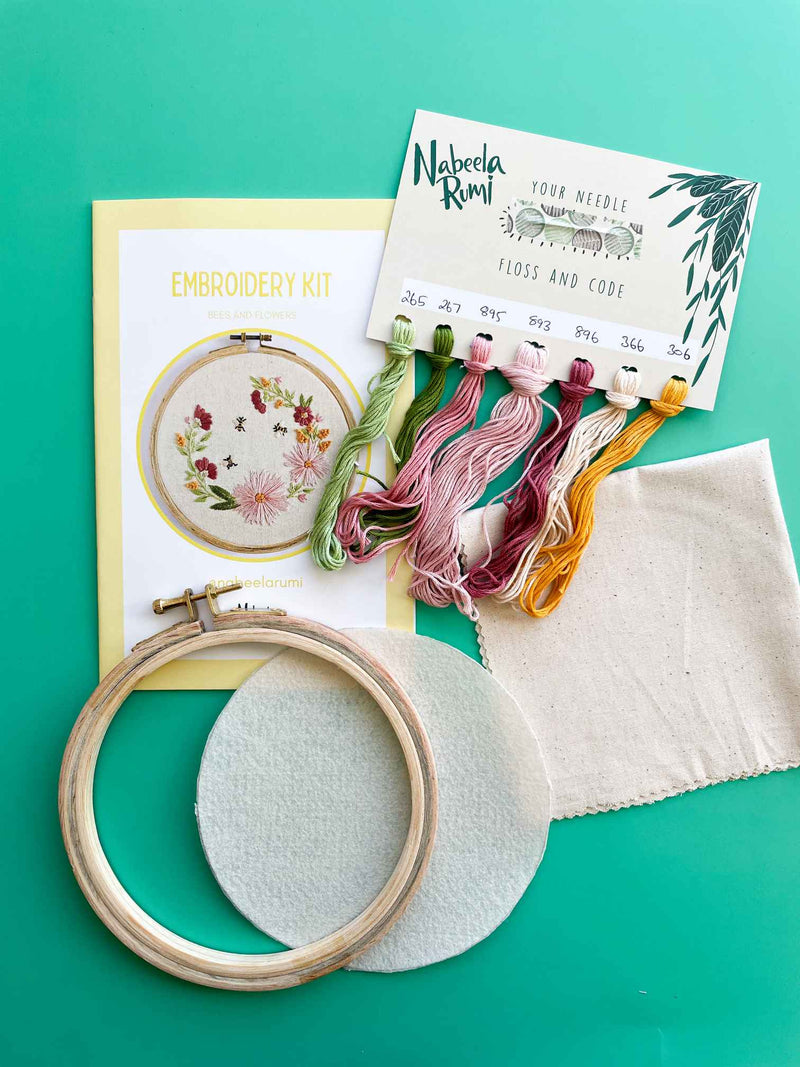 Bees and Flowers Embroidery Kit by Nabeela Rumi