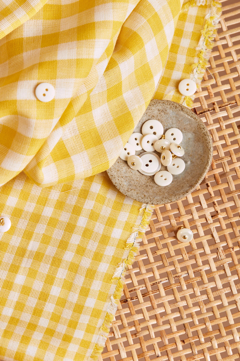 Gingham Off-White Lemon Fabric by Atelier Brunette