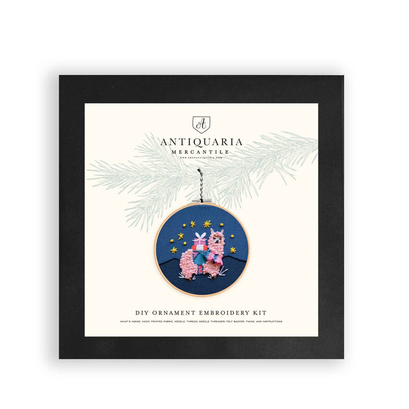 Holiday Decor: Alpaca DIY Embroidered Christmas Ornament Kit by Antiquaria