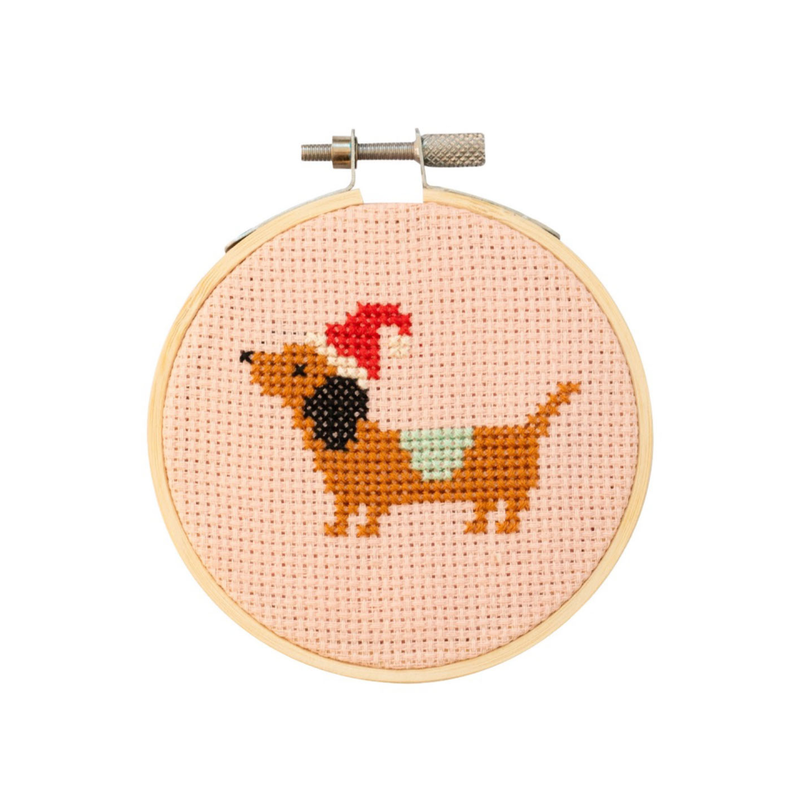 Christmas Dachshund Cross Stitch Kit by Cotton Clara