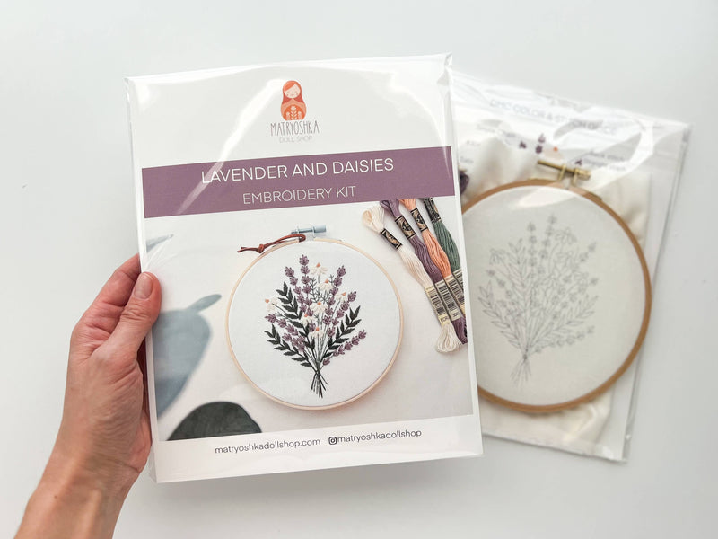 Lavender and Daisies Embroidery Kit by Matryoshka Doll Shop