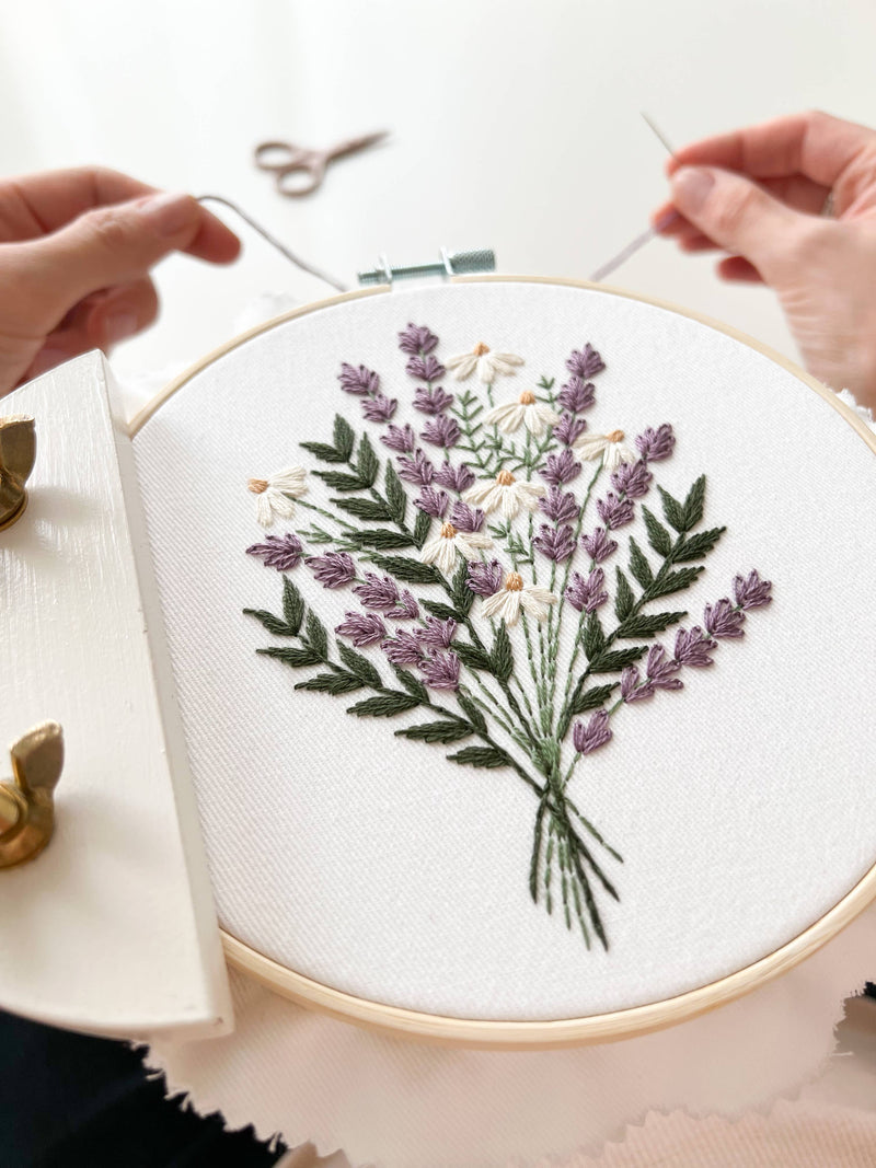 Lavender and Daisies Embroidery Kit by Matryoshka Doll Shop