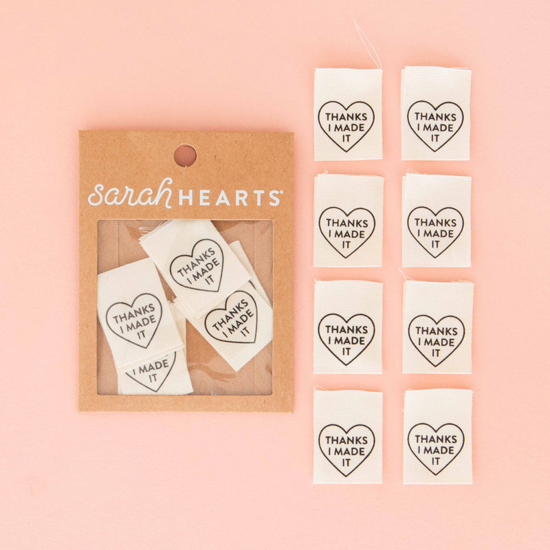 Thanks I Made It Heart Organic Cotton - Sewing Quilt and Garment Labels by Sarah Hearts