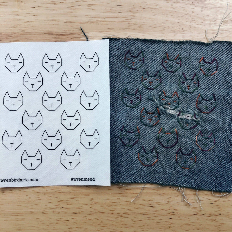 Washable Mending Transfers Set #6 Pink Cat Patterns