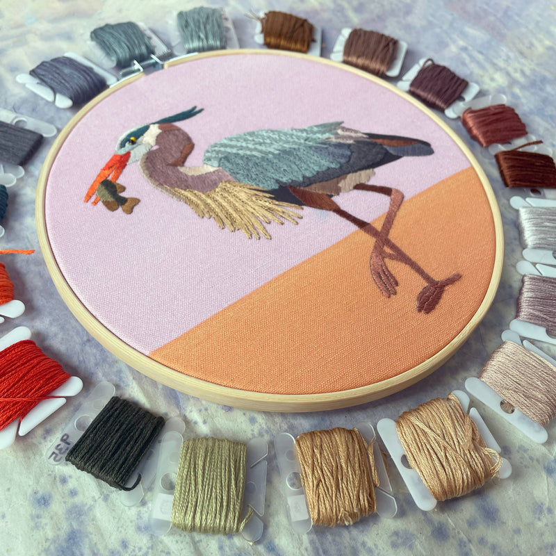 DIY Embroidery and Beadwork Kit - Great Blue Heron by Kate Wyatt