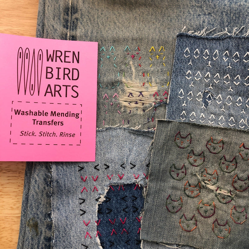 Washable Mending Transfers Set #6 Pink Cat Patterns
