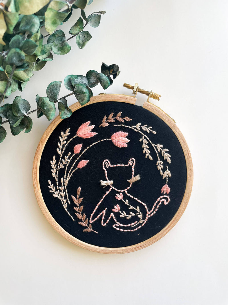 Floral Cat Embroidery Kit