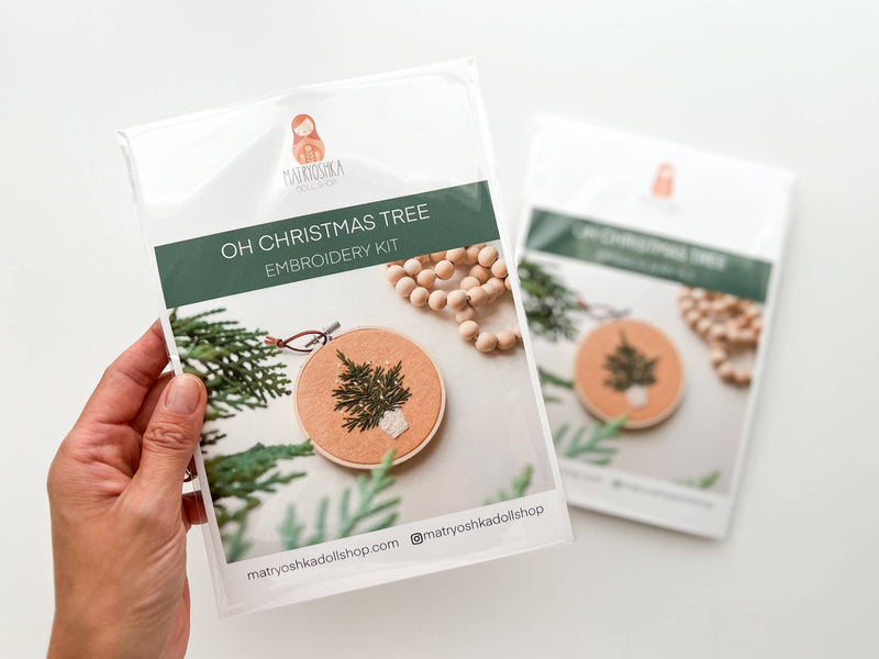 Christmas tree embroidery kit, beginner embroidery DIY kit by Matryoshka Doll Shop
