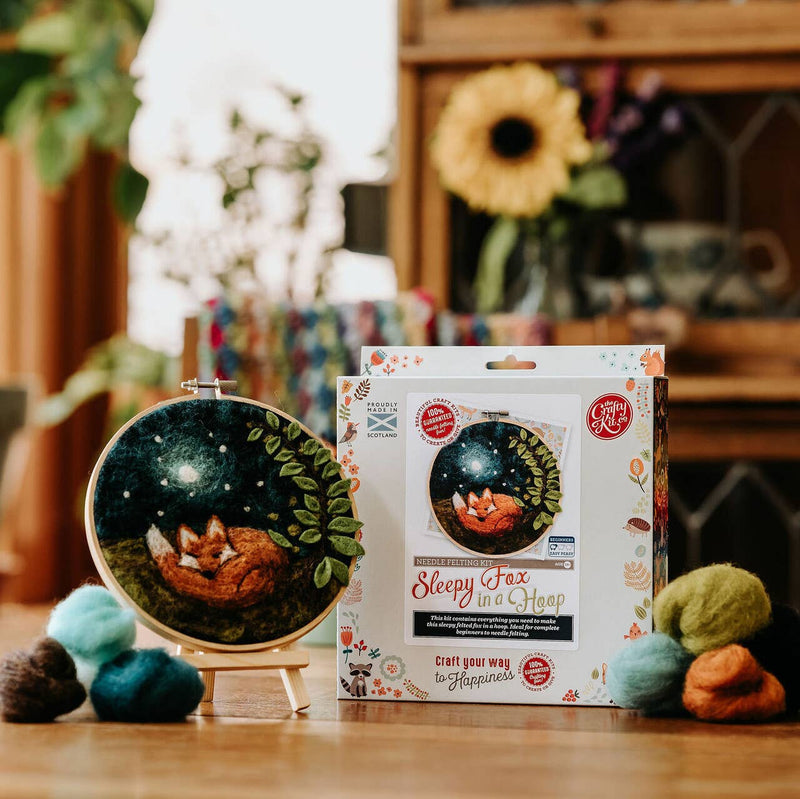 Paint with Wool - Sleepy Fox in a Hoop - Needle Felt Craft Kit