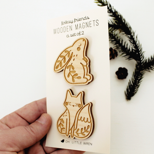 Wood Forest Animal Magnet Pair | Fox + Rabbit by oh, little wren