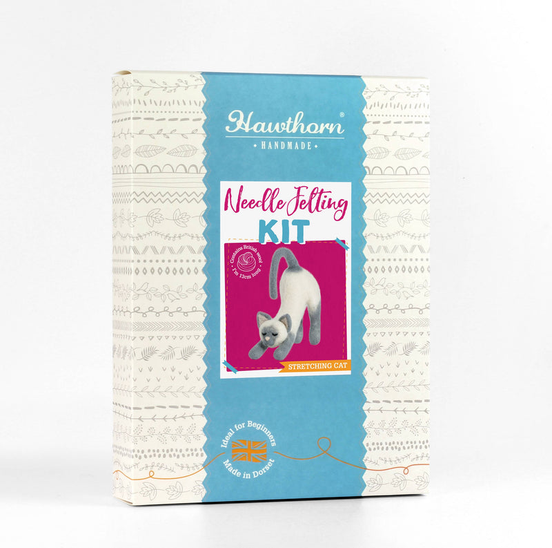 Stretching Cat Needle Felting Kit | Beginner Craft Kit by Hawthorn Handmade