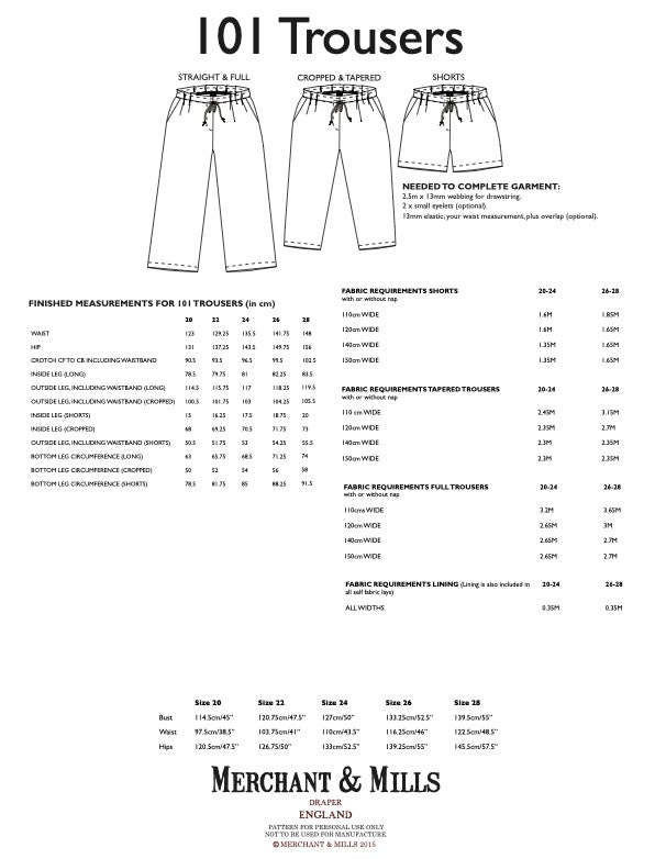 101 Trousers PDF Pattern by Merchant & Mills