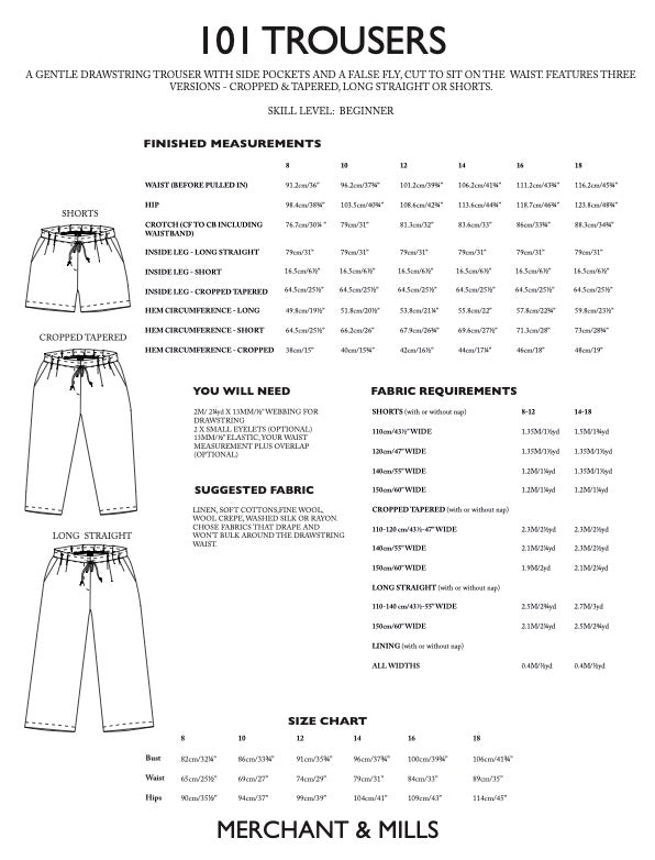 101 Trousers PDF Pattern by Merchant & Mills