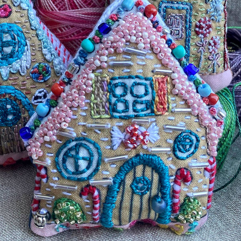 DIY Gingerbread Houses Holiday Ornaments Printed Sampler
