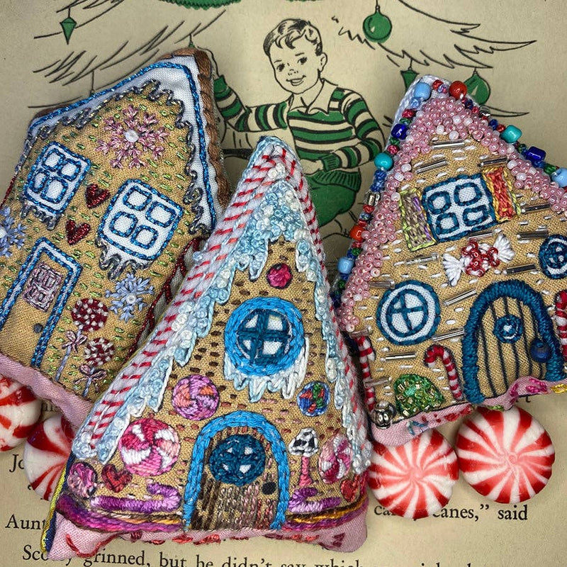 DIY Gingerbread Houses Holiday Ornaments Printed Sampler