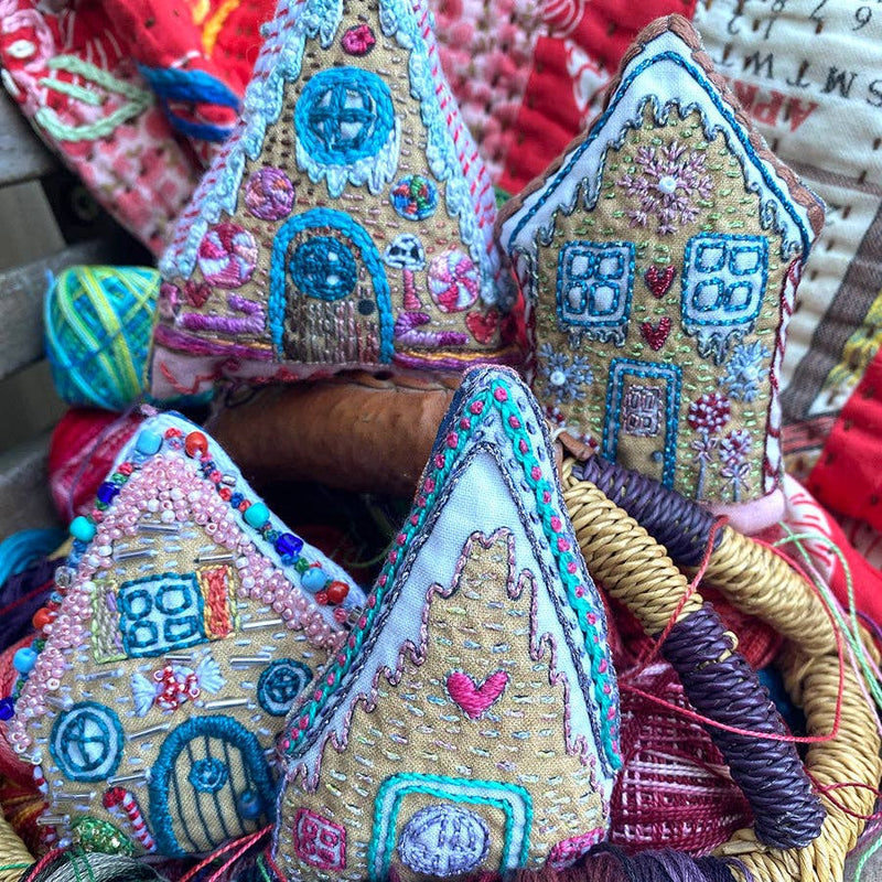 DIY Gingerbread Houses Holiday Ornaments Printed Sampler