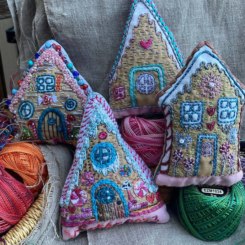 DIY Gingerbread Houses Holiday Ornaments Printed Sampler