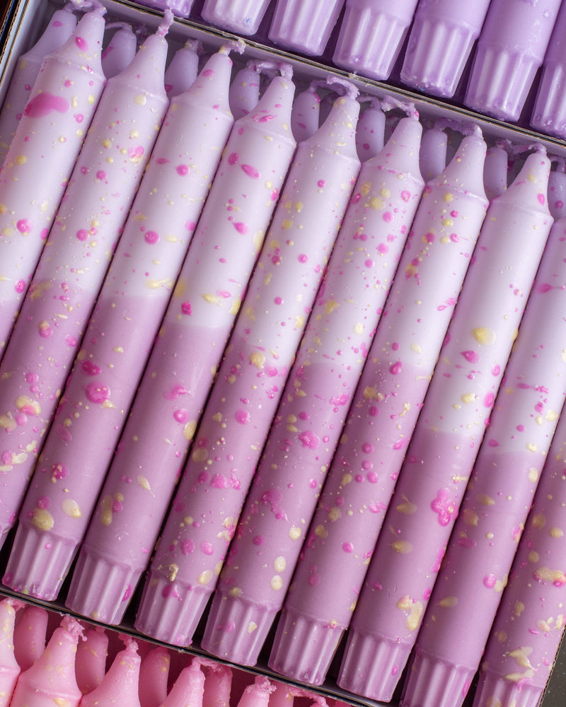 Nordtrice Taper Candles - Two-Coloured with Decorations in Lavender