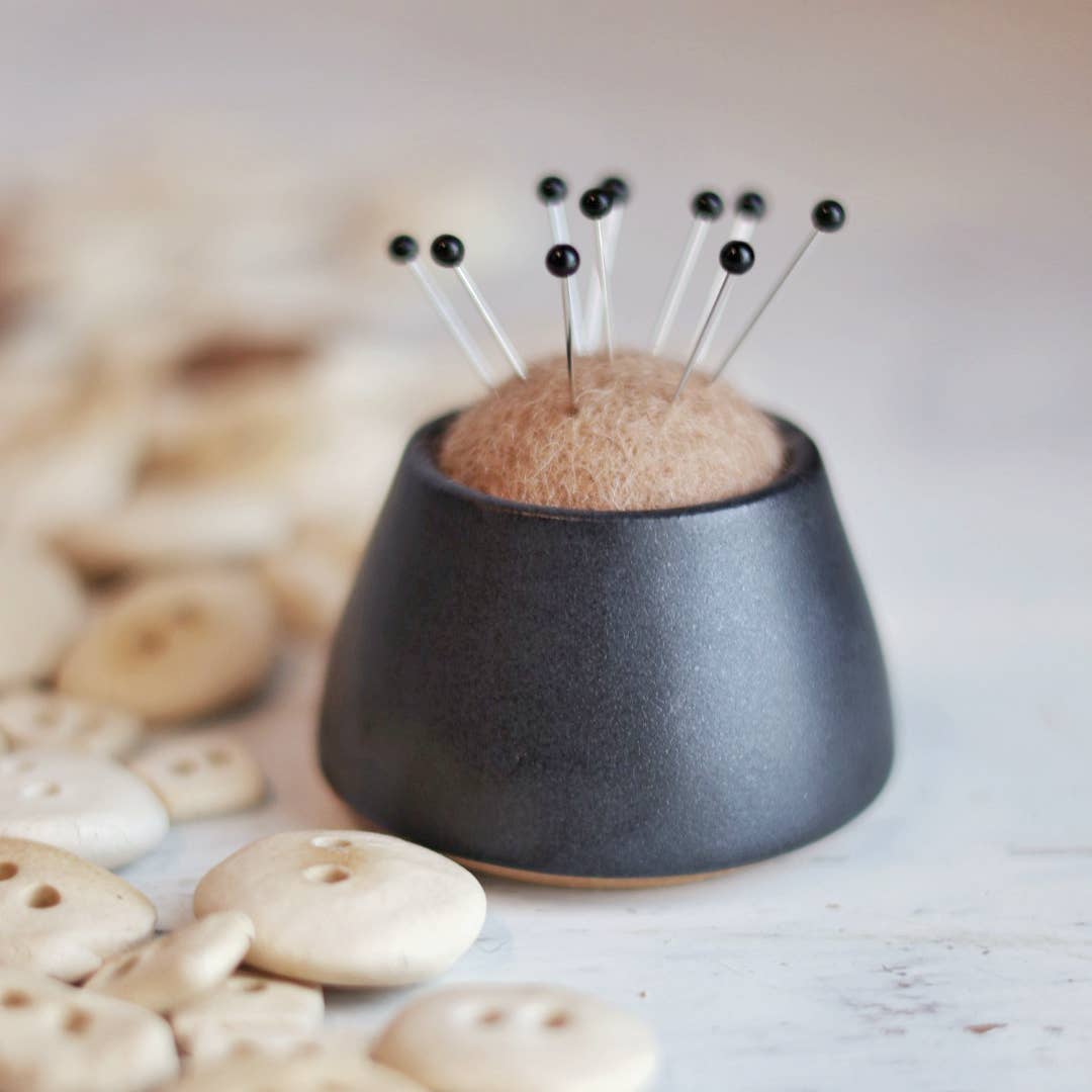 Handmade Minimalist Mini Pin Cushion in Black by Gravesco Pottery