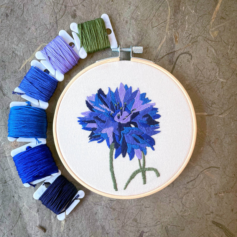 DIY Embroidery Kit - Bachelor Button (5")