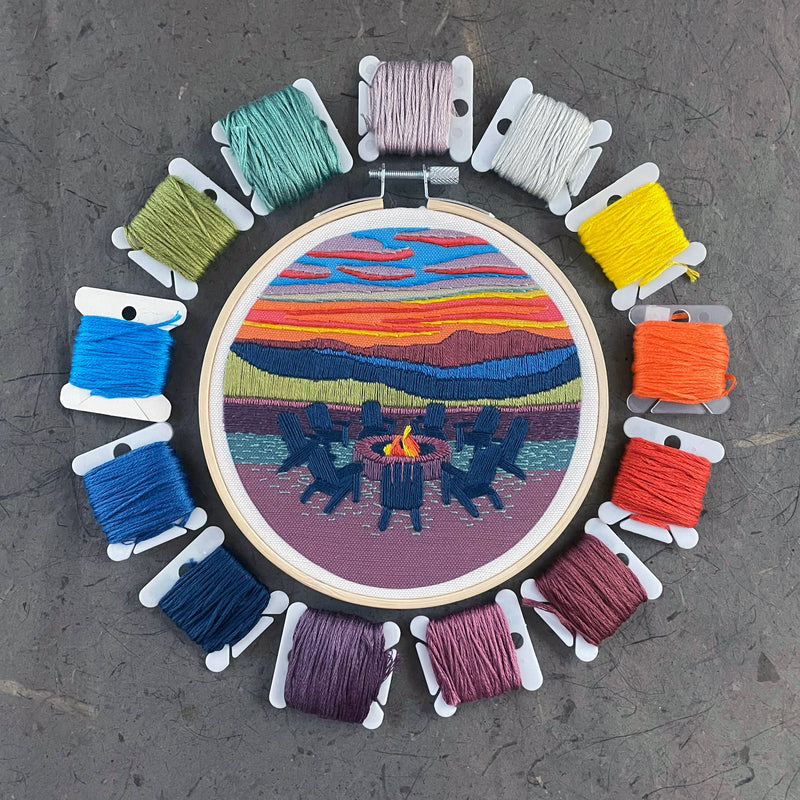 DIY Embroidery Kit - Mountain Lodge Sunset (5")