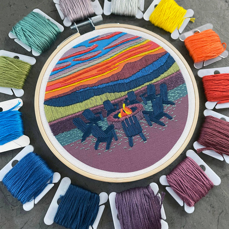 DIY Embroidery Kit - Mountain Lodge Sunset (5")