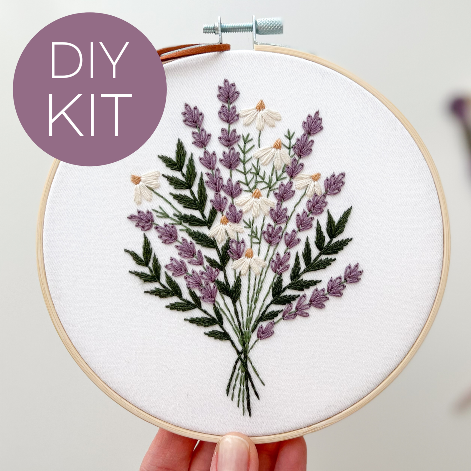 Lavender and Daisies Embroidery Kit by Matryoshka Doll Shop