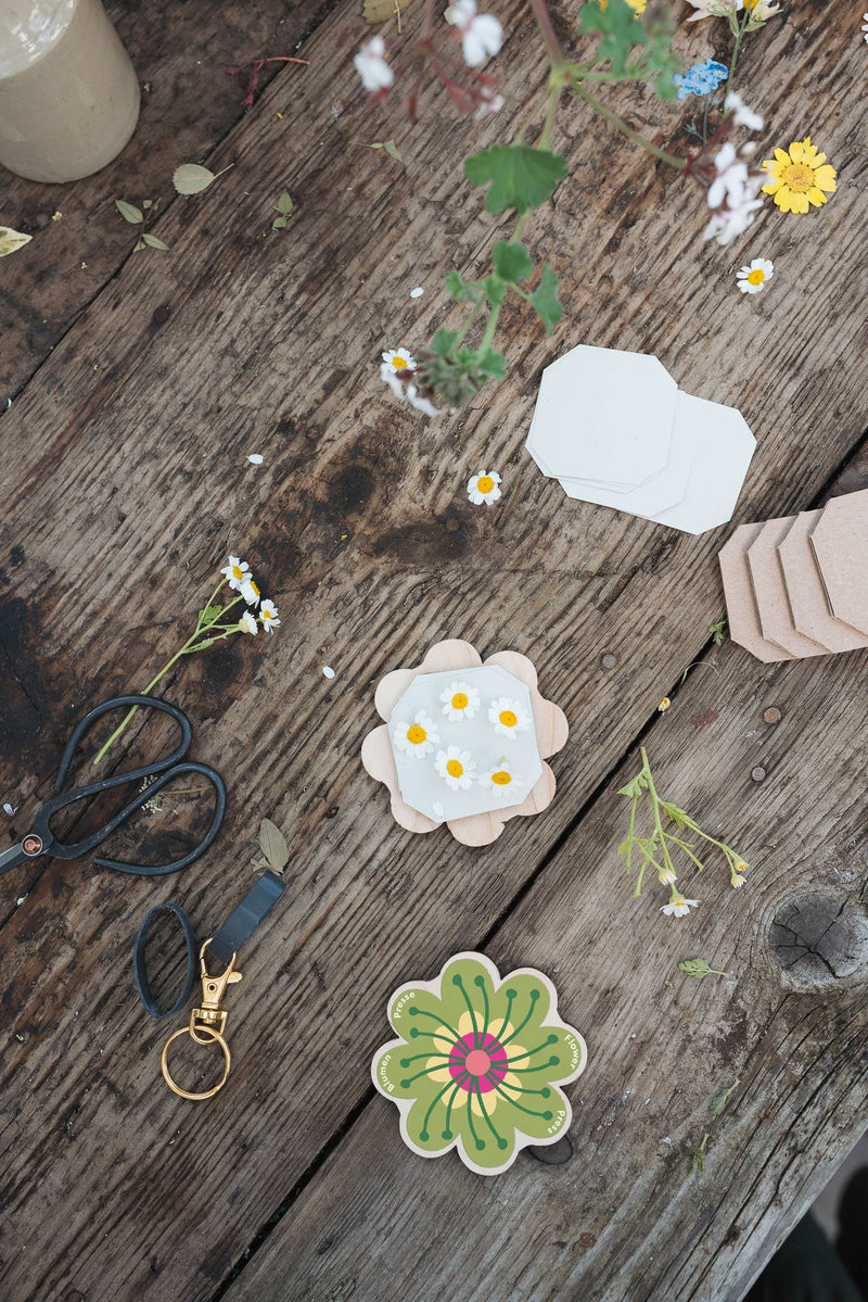 Greens and Yellows Keyring Flower Press by Studio Wald