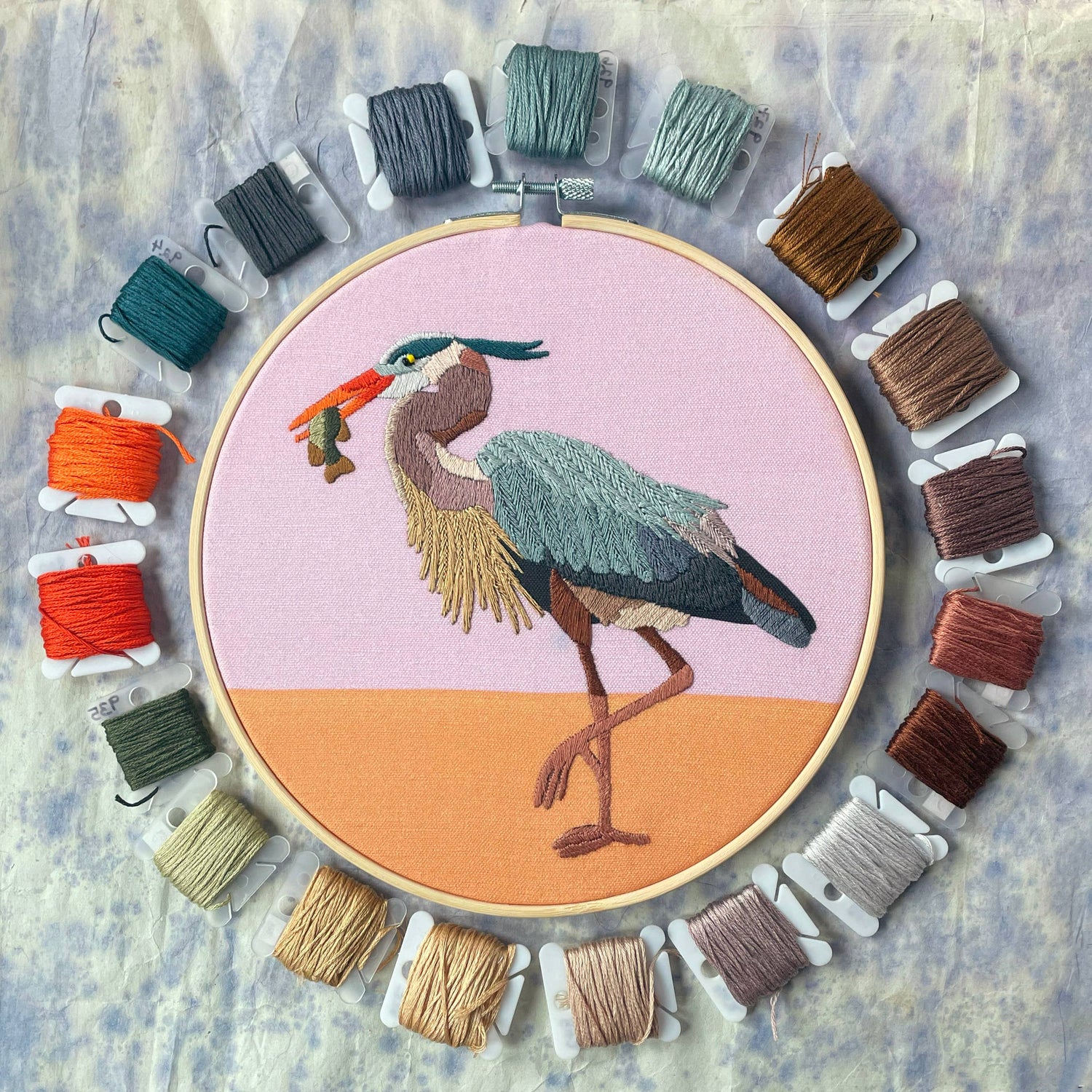 DIY Embroidery and Beadwork Kit - Great Blue Heron by Kate Wyatt