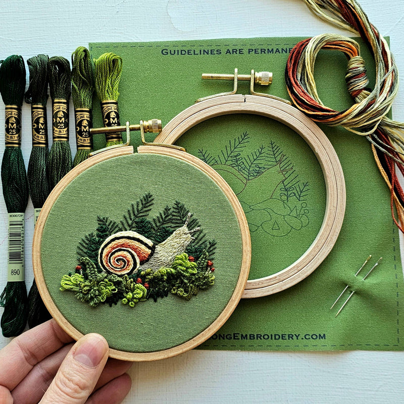 Forest Snail Intermediate Embroidery Kit by Jessica Long Embroidery
