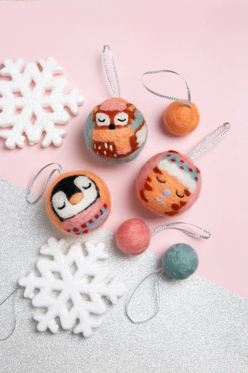Animal Christmas Baubles Needle Felting Kit | Christmas Craft Kit by Hawthron Handmade