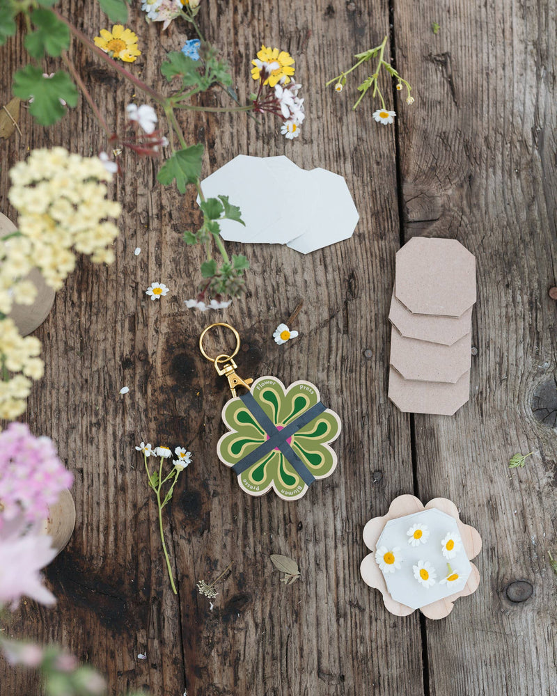 Greens and Yellows Keyring Flower Press by Studio Wald
