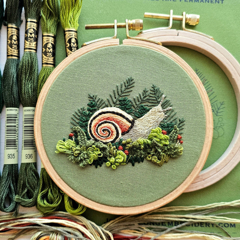 Forest Snail Intermediate Embroidery Kit by Jessica Long Embroidery