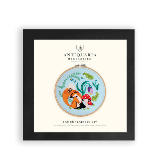 Enchanted Forest DIY Fox and Mushrooms Embroidery Kit by Antiquaria