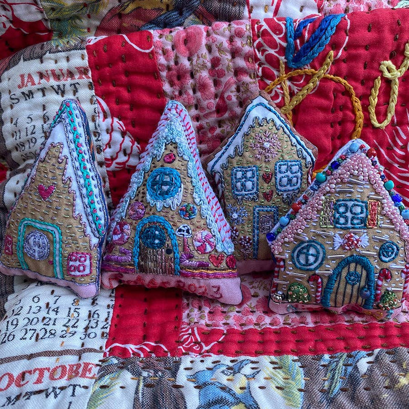 DIY Gingerbread Houses Holiday Ornaments Printed Sampler