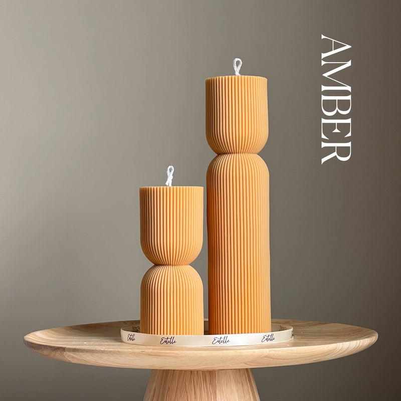 Ribbed Hourglass Pillar Candle by Estelle Studio